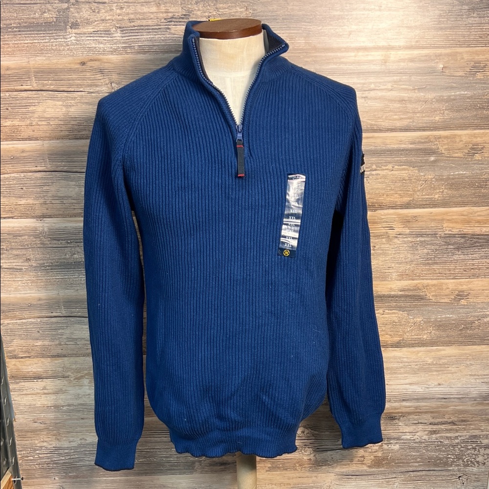 Vintage Nautica Jeans Men's 1/4 Zip Ribbed Sweater in Blue NWT V2